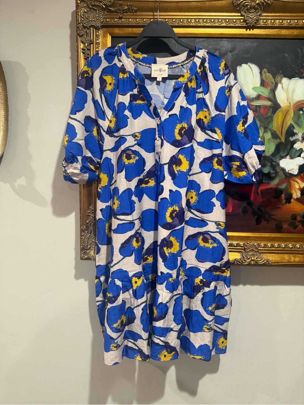 Umgee Blue and Yellow Floral Tiered Mini Dress